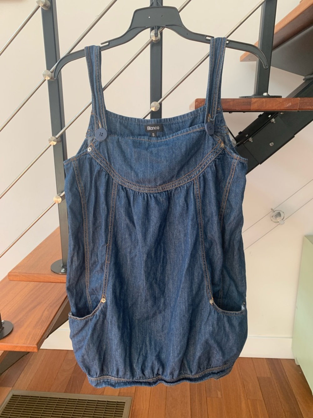 Blanco Denim Bubble Overall Mini Dress